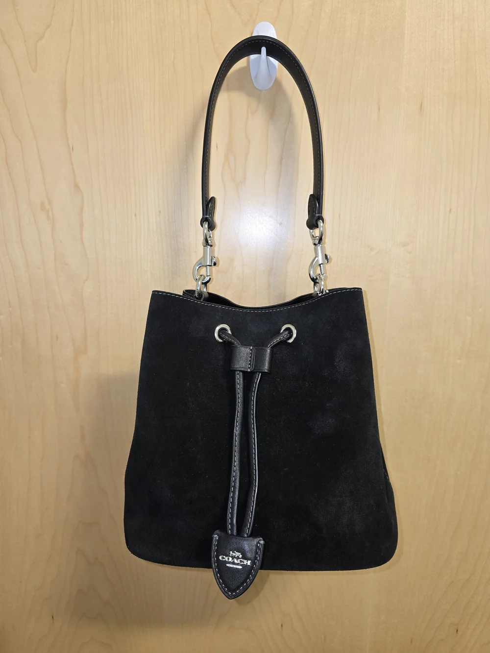 COACH CCZ89 Rowan Black Suede Drawstring Bucket Bag Crossbody Pouch Dust Bag **